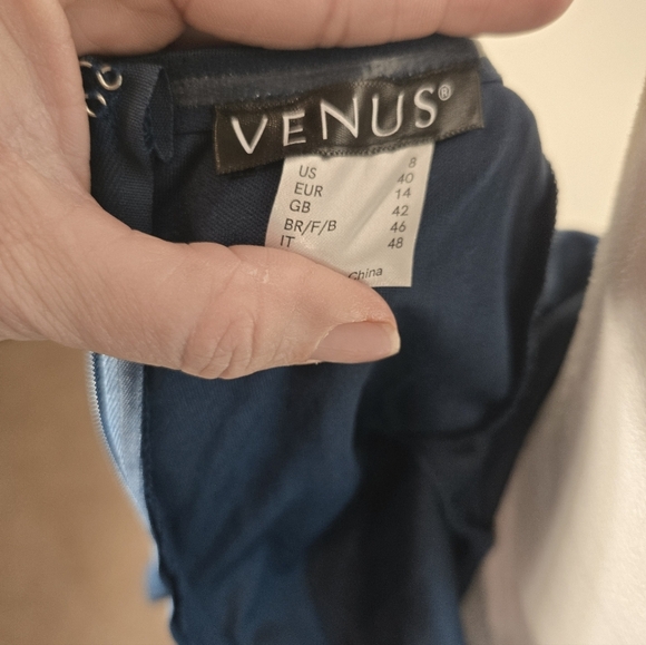 VENUS Off Shoulder Dress Bell Sleeve Blue Lace / Slip Sz 8 - Picture 7 of 9